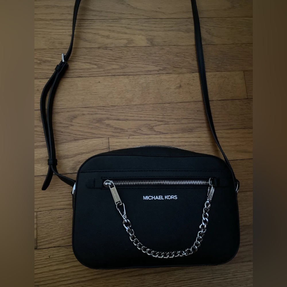 Michael Kors Women Crossbody Bag Handbag Messenger Shoulder Purse Black Leather